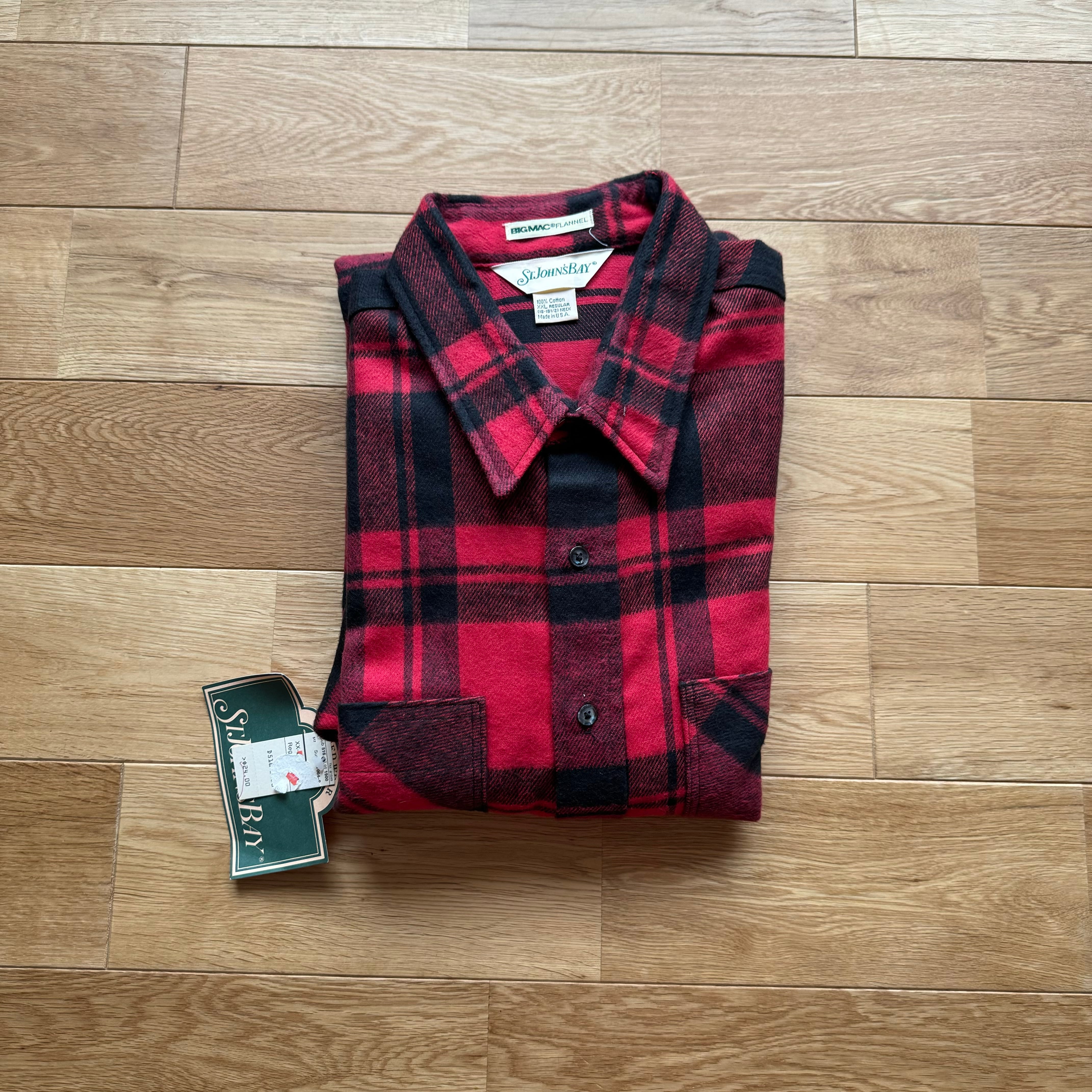 1980's Deadstock "St Jone's Bay" Big Mac Flannel Shirt/Red/XXL