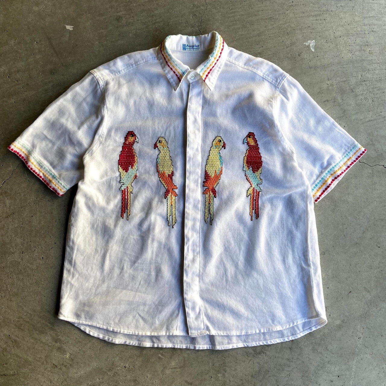 ヴィンテージ ANGELES ARTESANIA インコ クロスステッチ 手刺繍 半袖 
