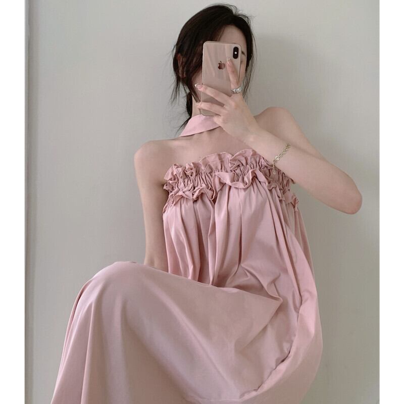 スカート ホルタートップス ドレス サマー ピンク 大人ガーリー スウィート キュート カジュアル エレガント 夏物 ガールズファッション35772693735