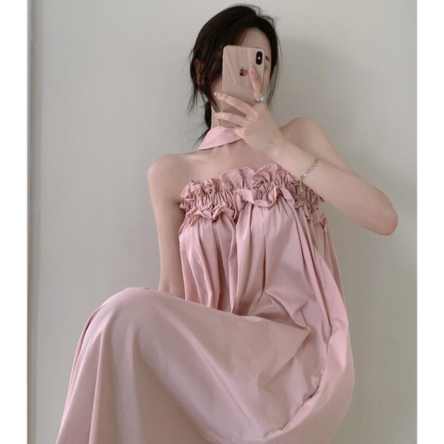 スカート ホルタートップス ドレス サマー ピンク 大人ガーリー スウィート キュート カジュアル エレガント 夏物 ガールズファッション35772693735