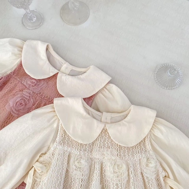 【取寄】レースフラワーワンピース付きのレイラードロンパース