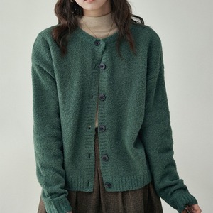plain round neck single breasted knit cardigan