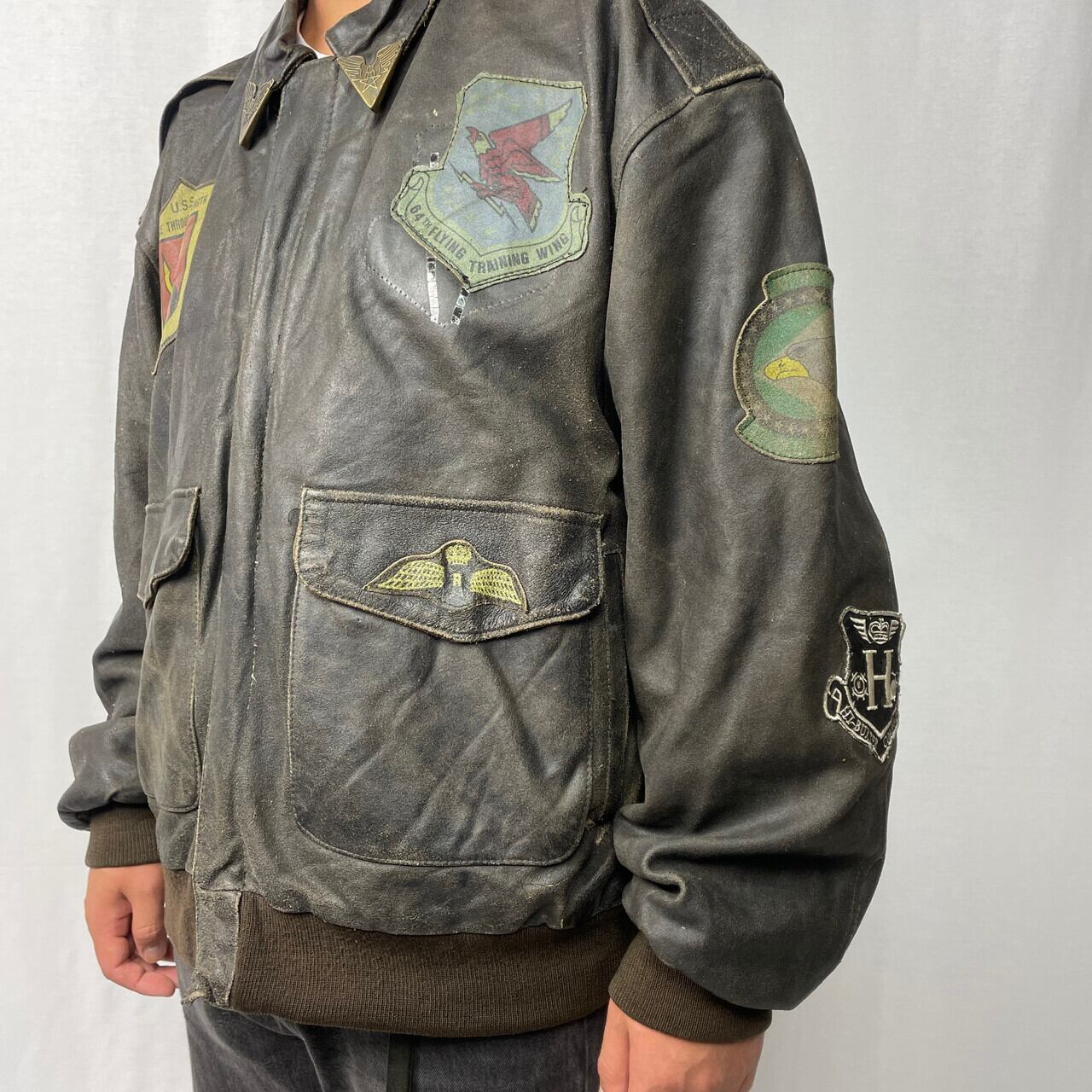 RYAN LEATHERWEAR A-2タイプ フライトジャケット レザージャケット 地図柄 メンズL 古着 ヴィンテージ ビンテージ ダークブラウン  【レザージャケット】 | cave 古着屋【公式】古着通販サイト