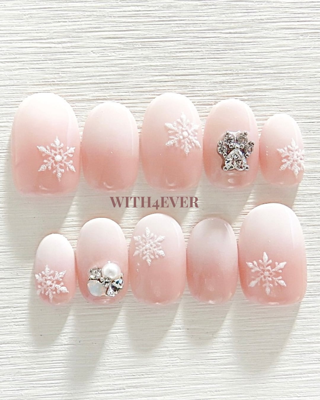 【華雪】愛犬似顔絵オプションあり/雪の結晶ネイルチップ#ncs020