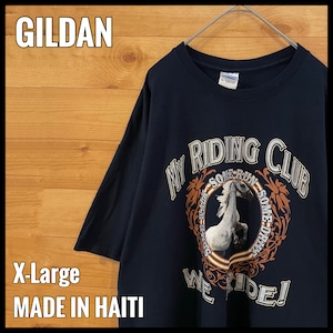 【GILDAN】乗馬クラブ MY RIDING CLUB アーチロゴ アニマルプリント バックロゴ Tシャツ XL ビッグサイズ US古着