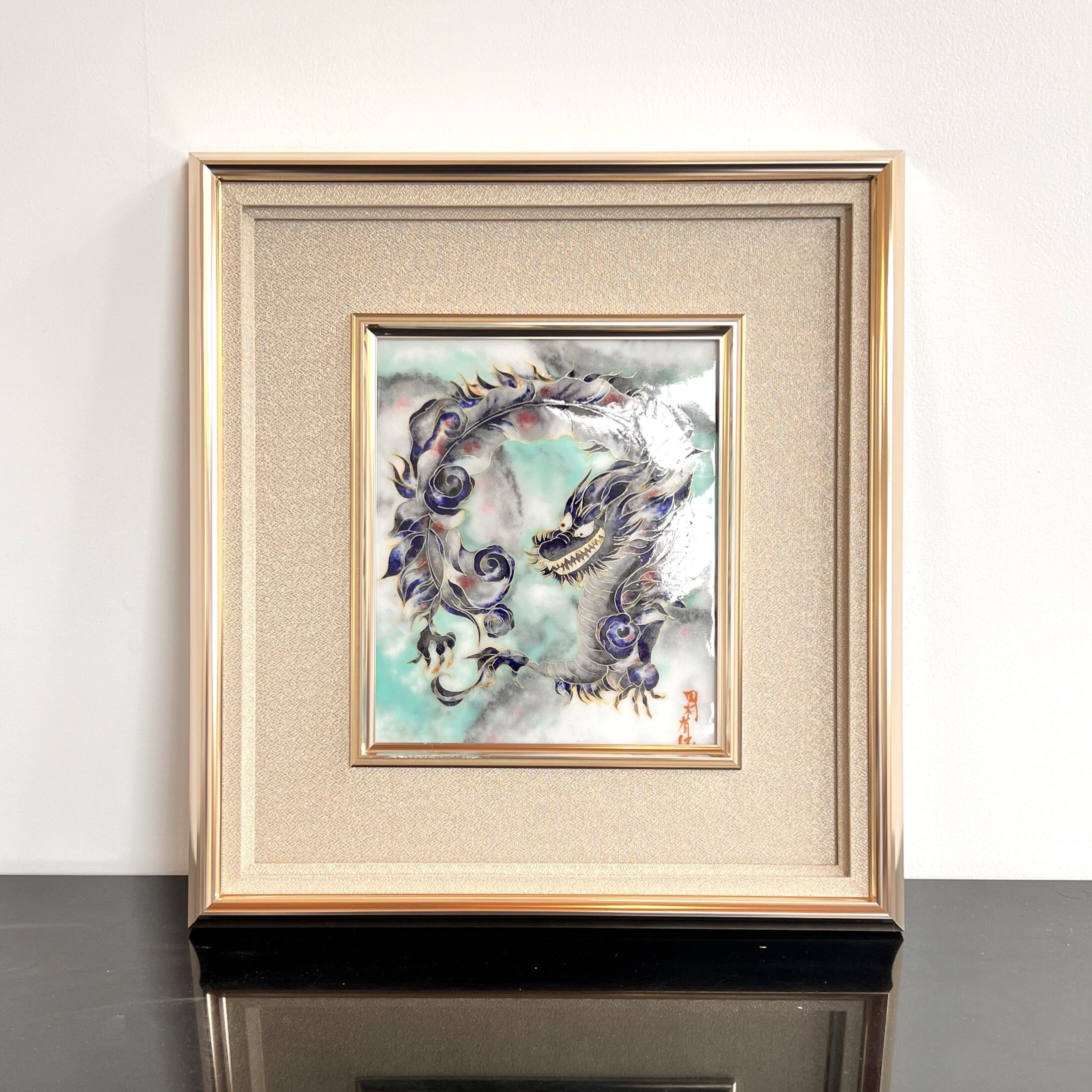 小平「山水人」水墨画 額縁外寸74.5x74.5x3.0㎝ 内寸サイズ65.8x65.8