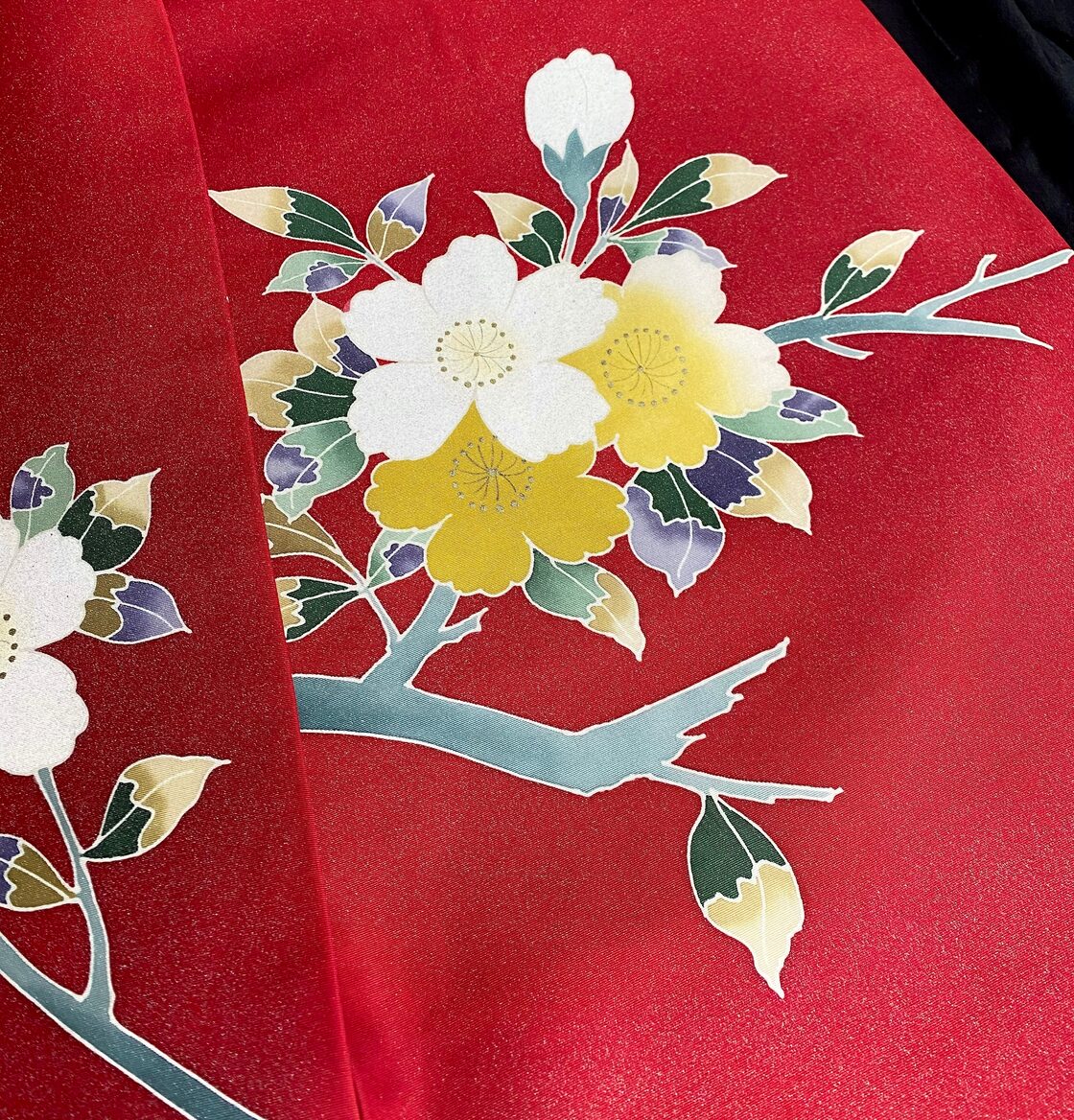 枝桜の赤の名古屋帯 〉赤の帯 塩瀬 桜 手描き﻿ トールサイズ | Pay ID 