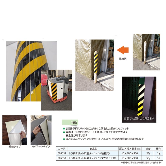 トラ柄スリット反射クッション 粘着式 3枚組 厚み10mm 300×900mm