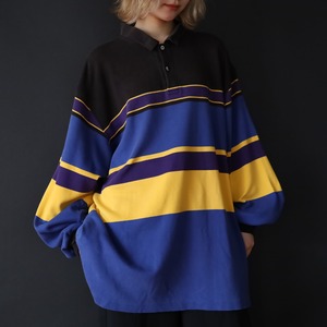 90s' " Polo by Ralph Lauren " over silhouette stripe design rugger shirt