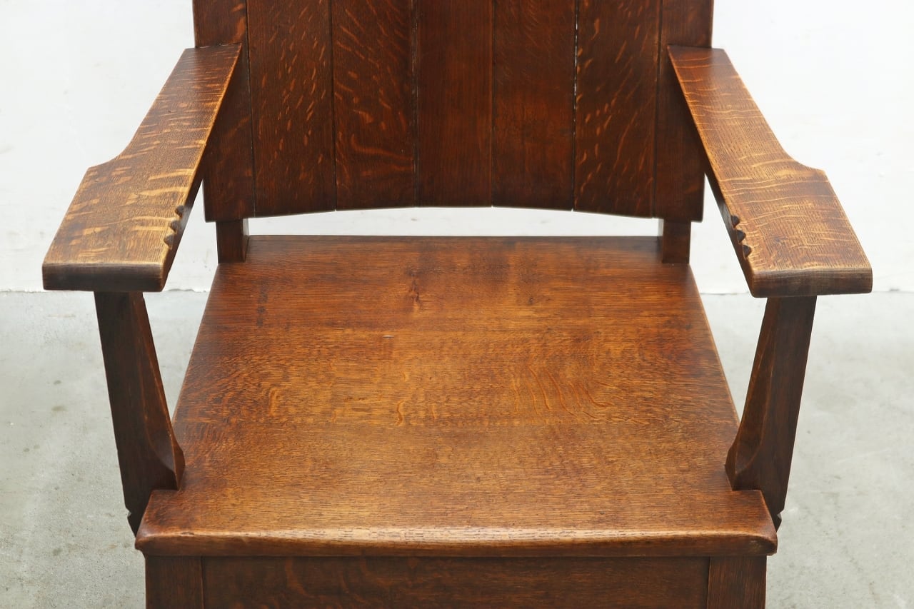 英国 イギリス ヴィンテージ オーク材 1P 大型 アーム チェア ベンチ