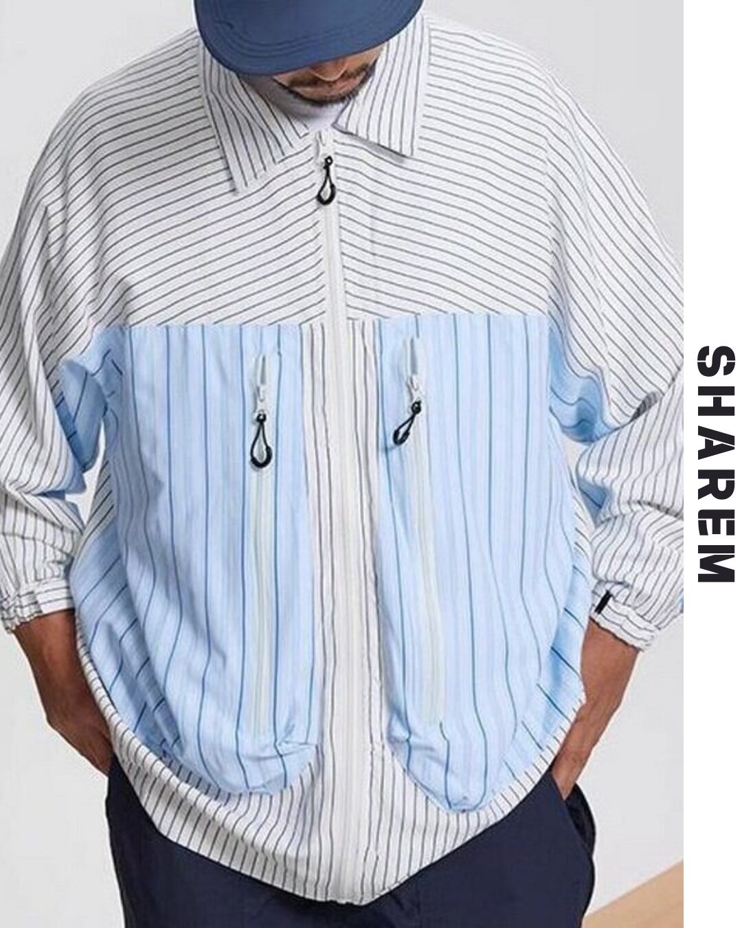 pocket splicing striped shirt B0062