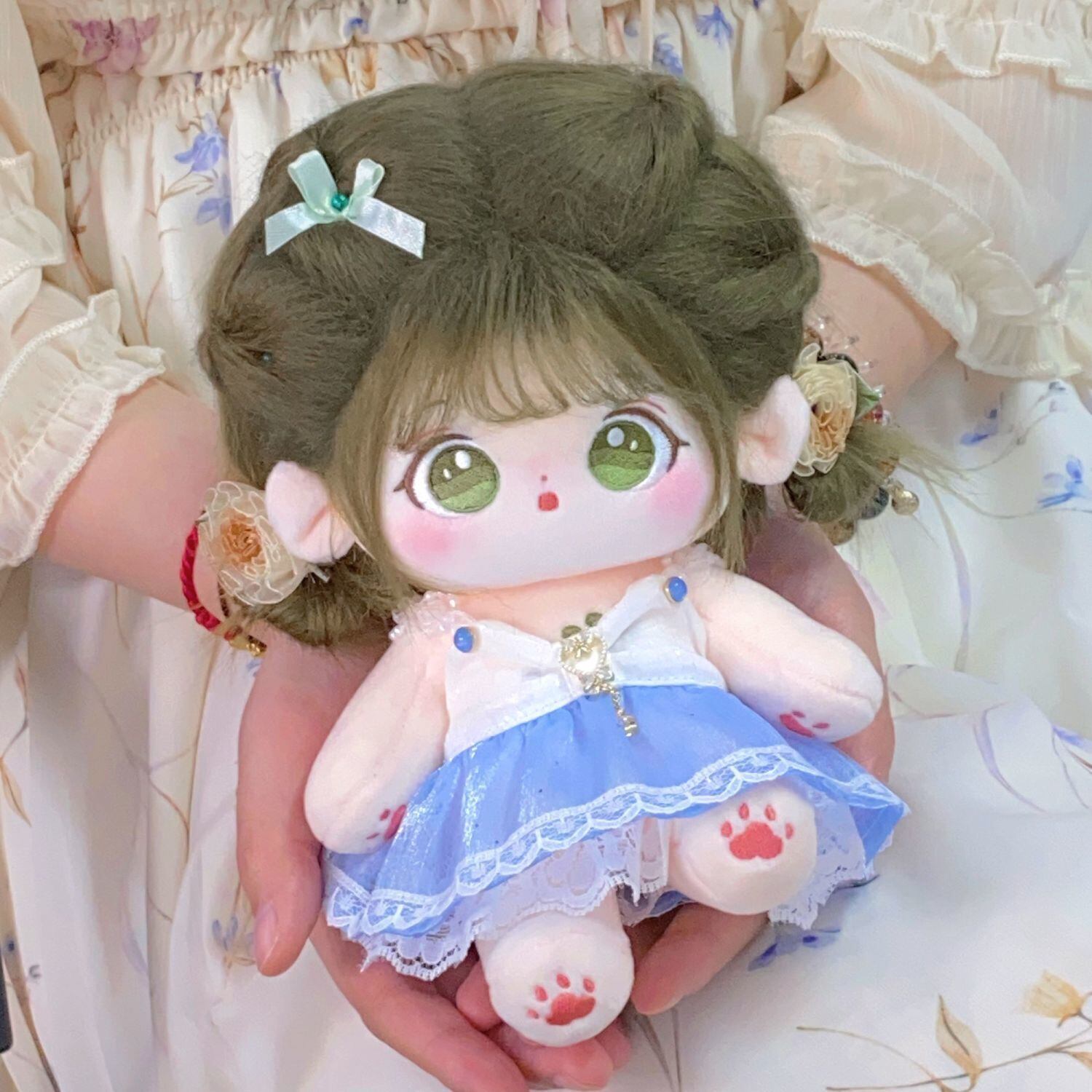 ミニ洋服 20cm 着せ替えぬいぐる服 青と白のレースのドレス ミニ洋服 20cm 着せ替えぬいぐる服 青と白のレースのドレス