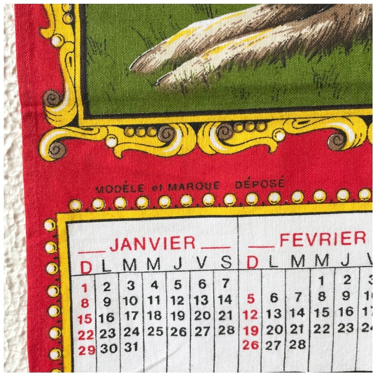 フランス　ビンテージ　タペストリー フランス ヴィンテージ ファブリックカレンダー クロス タペストリー