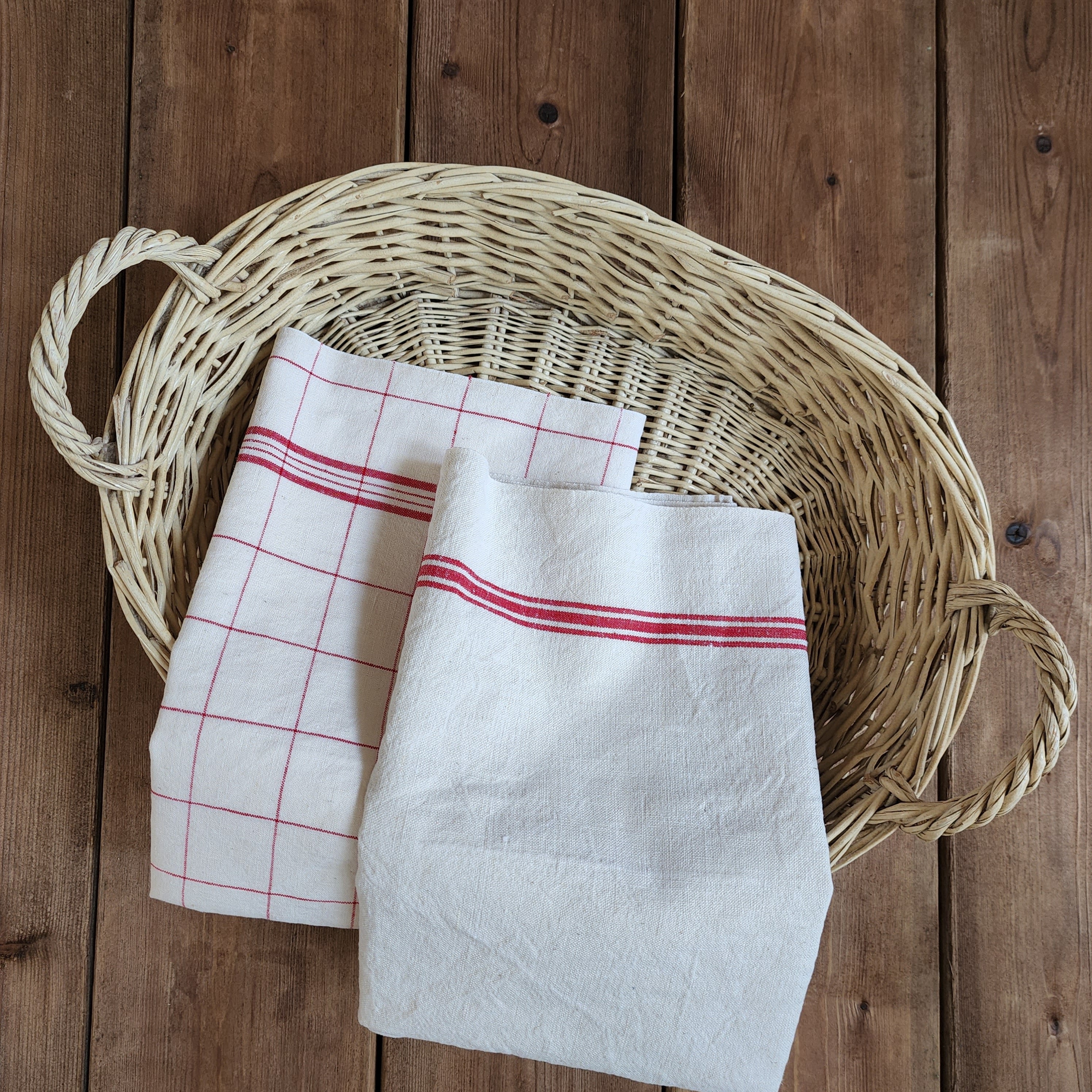フランスアンティーク トーション・キッチンクロス / 赤チェック