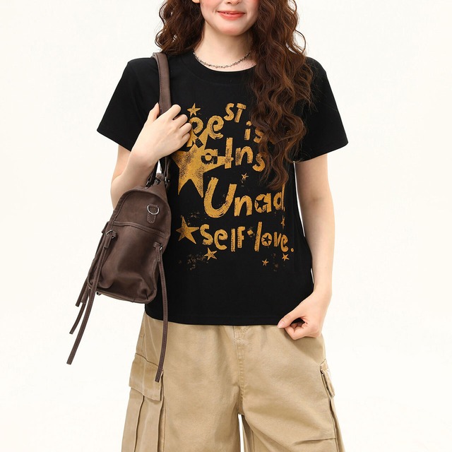 スターレタリンググラフィックプリントTシャツ 1col R02436