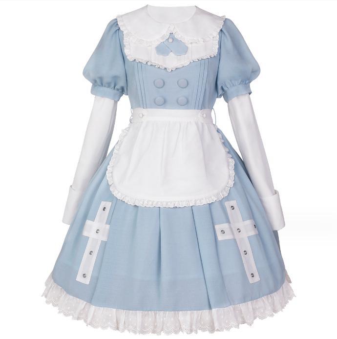 スイートロリータ メイド服 長袖 丸襟 リボン ガーリー 甘め lolita