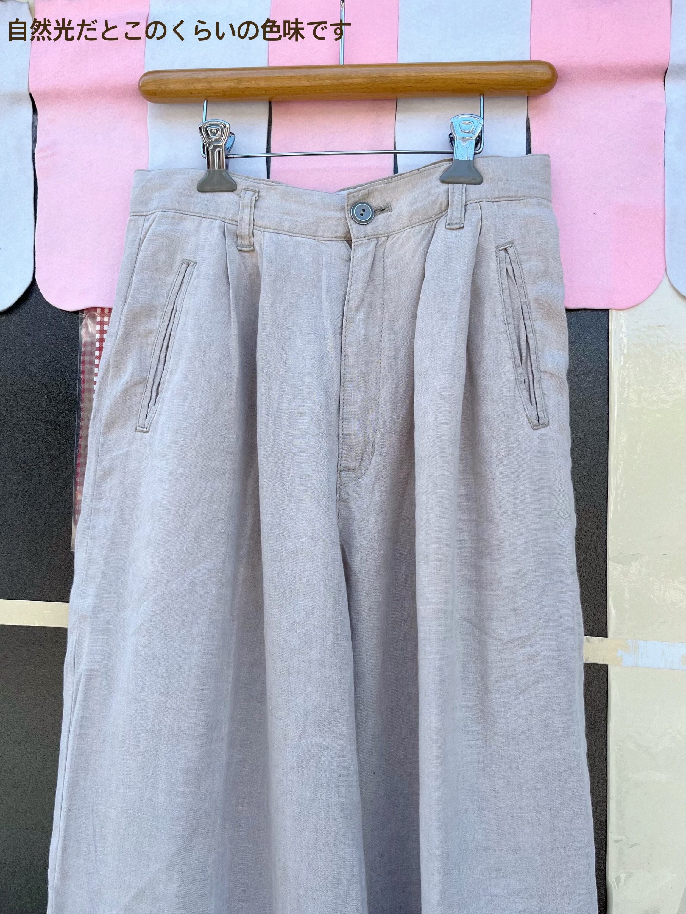 beige linen wide pants