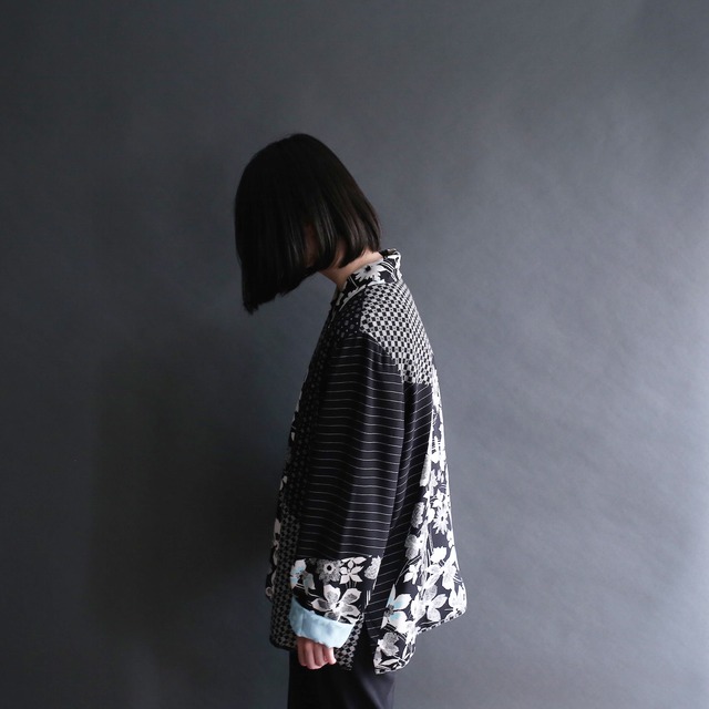 switching design art flower pattern l/s mode shirt jacket