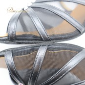 社交ダンス 衣装 ラテン シューズ 23サイズ ブラック系 チャコット Chacott ラインストーン メッシュ 黒 キラキラ ストラップ ダンスシューズ 上品 かわいい 練習 レッスン パーティー イベント ステージ