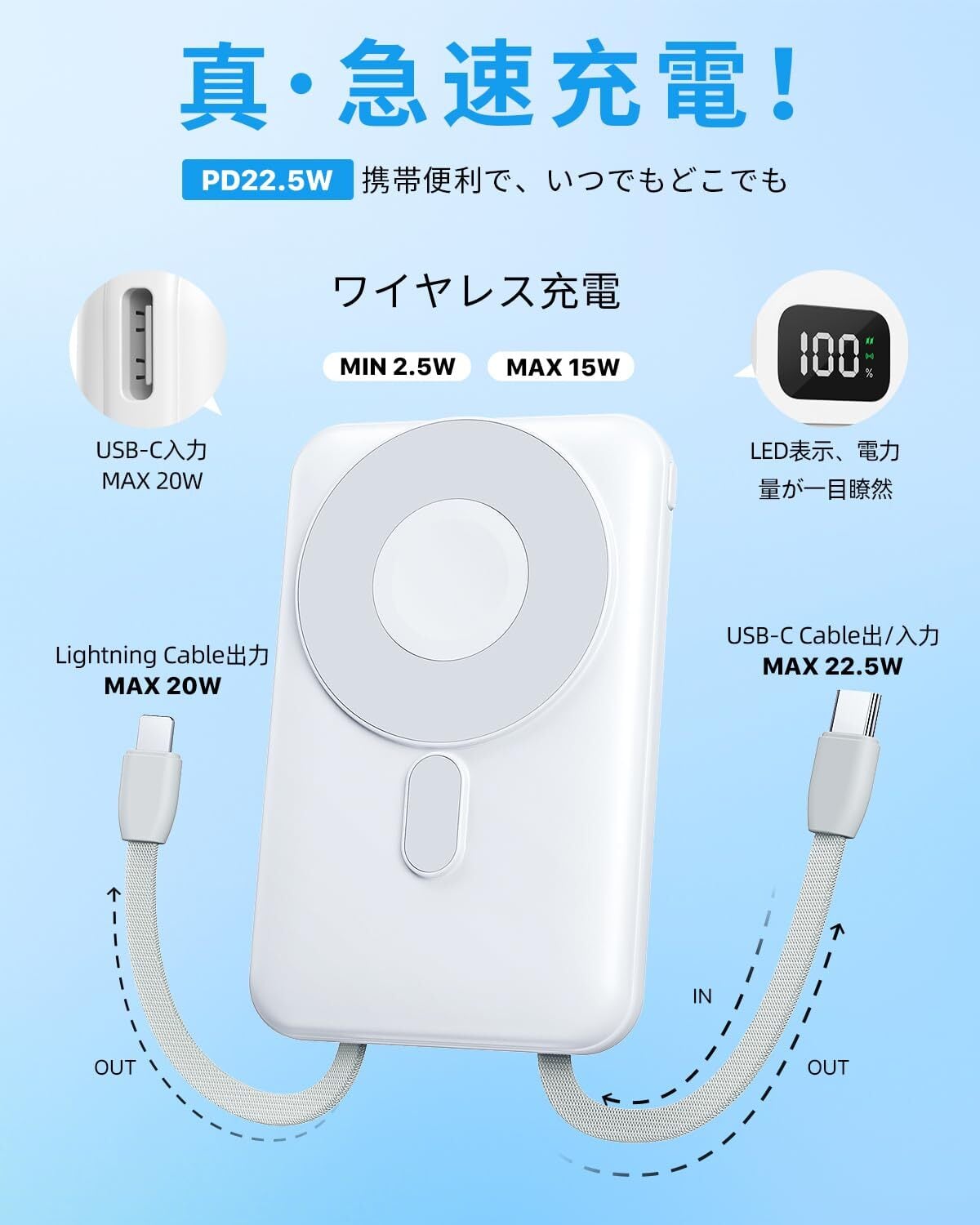 MagSafe対応モバイル バッテリー&18000mAh大容量 マグセーフモバイル