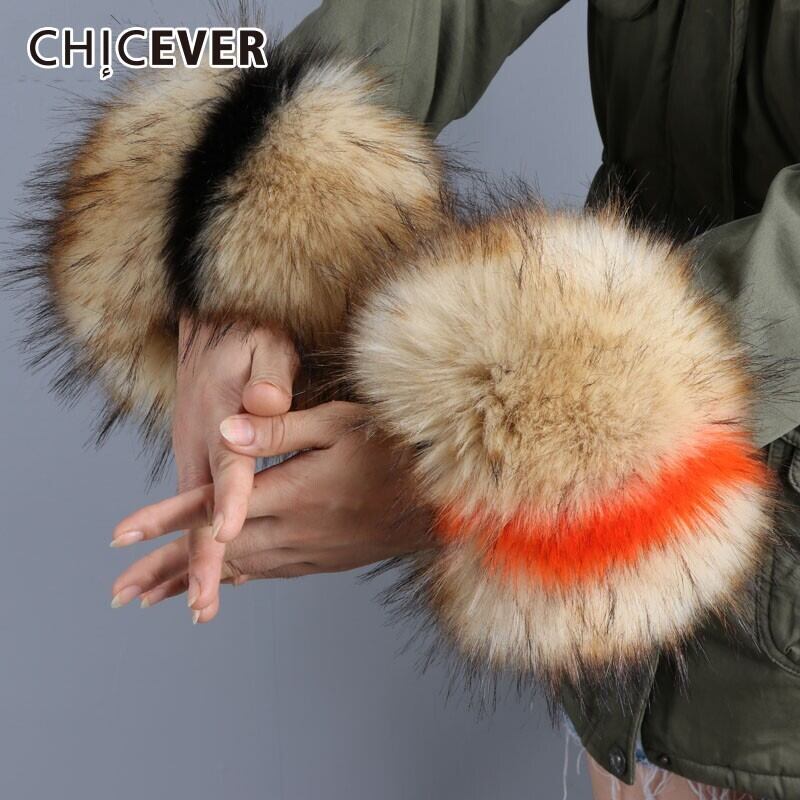 CHICEVER秋冬フェイクファーグローブレディーススリーブミットヒットカラーストライプグローブ洋服アクセサリータイド オータム 秋物 ウィンター 冬物 6base580123268333