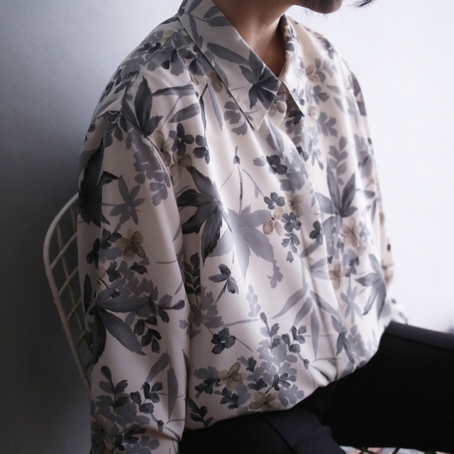 "水彩" flower art pattern fry-front loose shirt