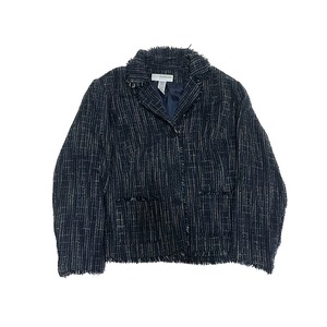 full fringe tweed jacket : dark blue