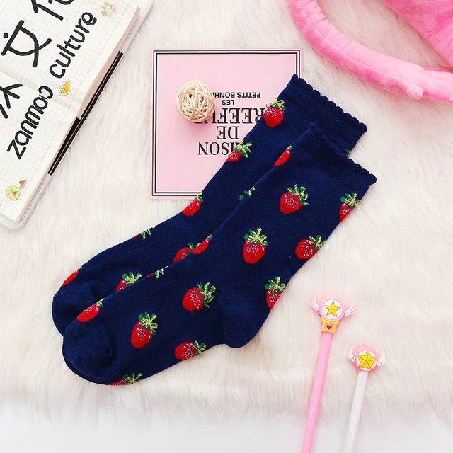 【お取り寄せ商品】22〜24cm 靴下 いちごソックス(Blue)