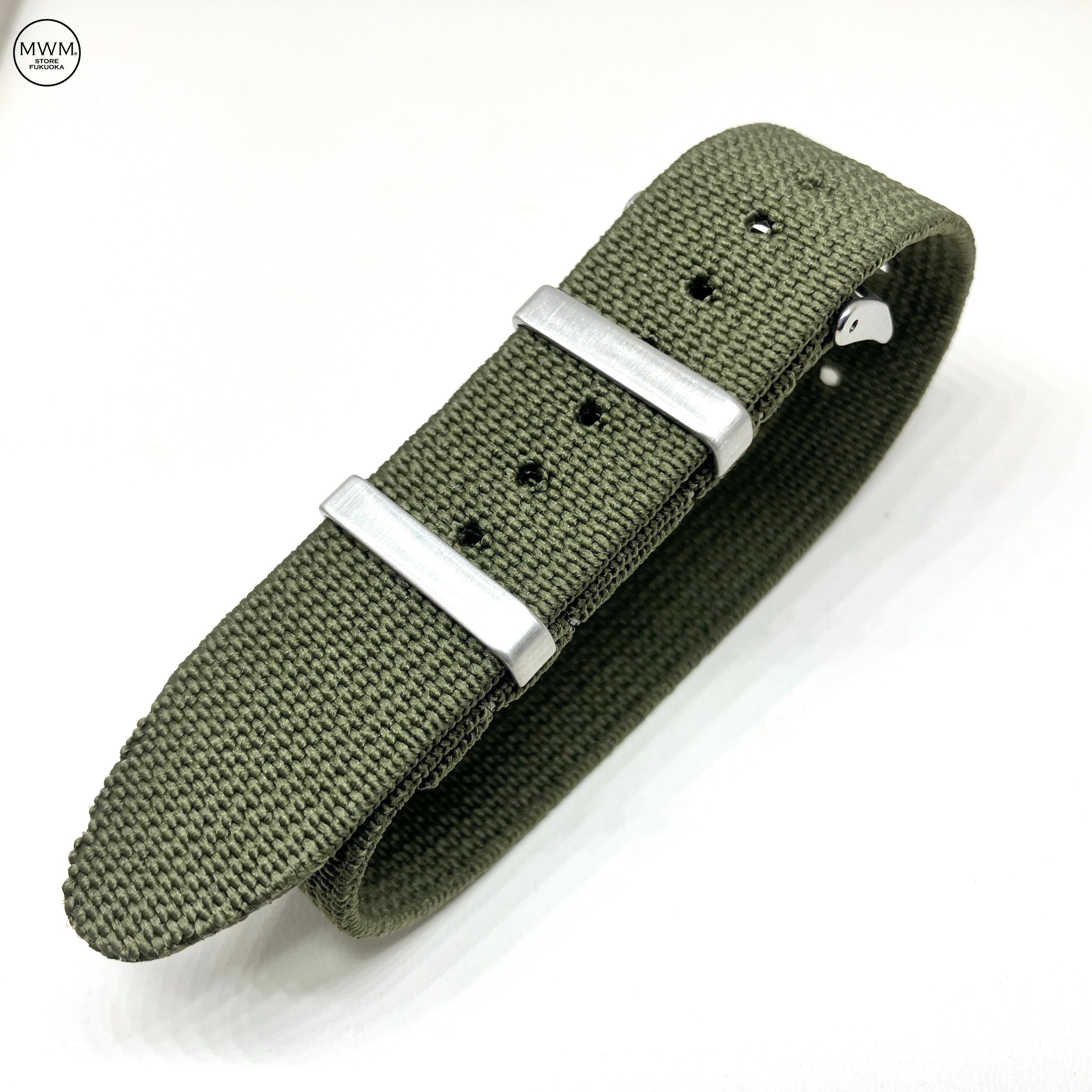 THE SOLE WAPRO LUX無双仕立ウォッチストラップ カーキ エラスティック・シングルパス ストラップ オリーブ 20mm 腕時計ベルト