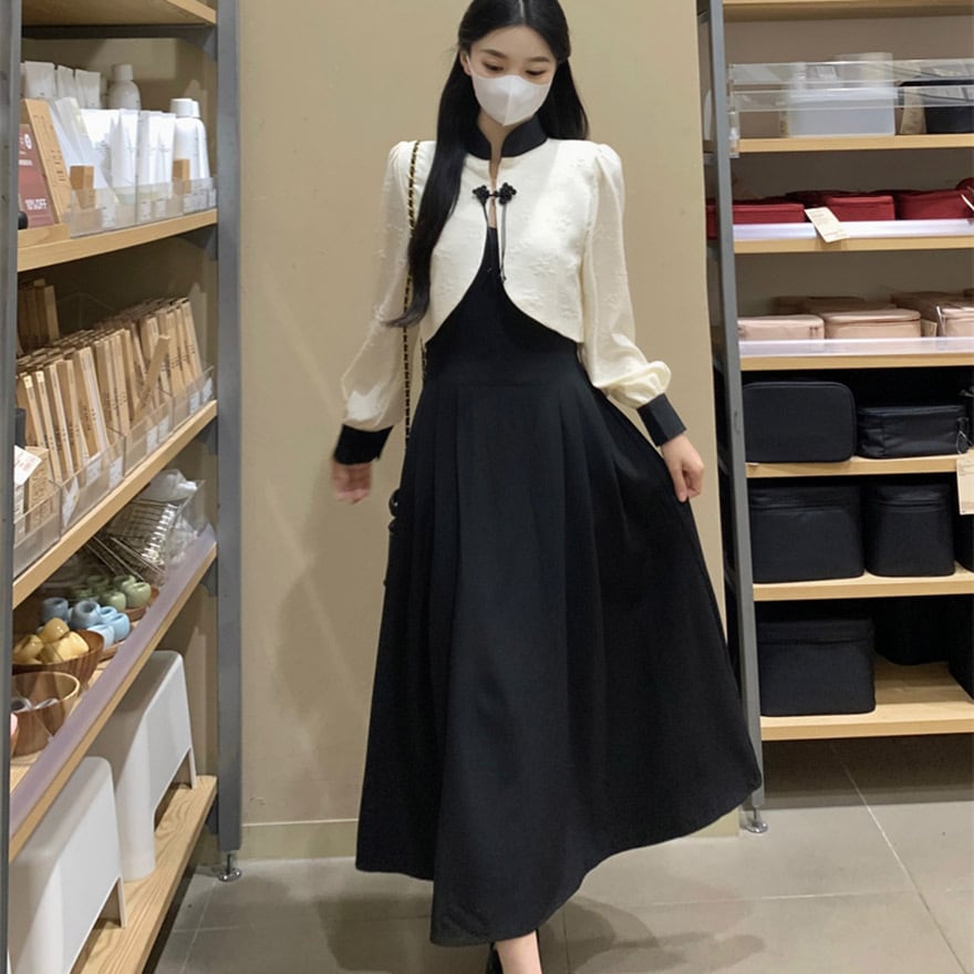 ロングワンピース 長袖ジャケット 2点セット ドレス ロング丈
