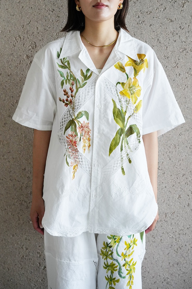 lace open collar shirt yellow lily