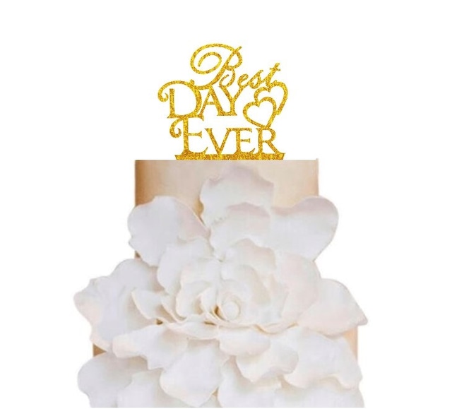 T-11 ウェディングケーキトッパー 《 Best Day Ever 》グリッターアクリル