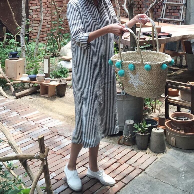 シャツワンピース ストライプ ワンピース おしゃれ 体型カバー ロングシャツ スリット ゆったり ストライプ柄シャツワンピース 七分袖 レディース ひざ下丈 春夏 Af48 Raxia ラクシア