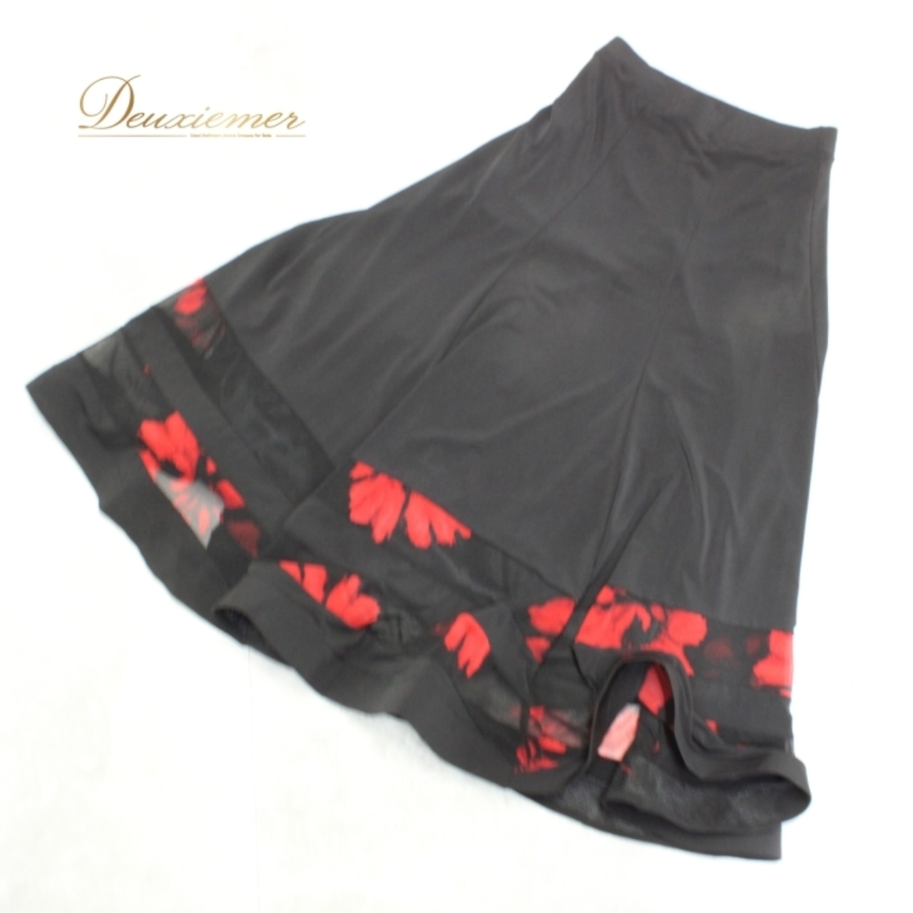 社交ダンス 衣装 スタンダード スカート レッスンウェア レディース 練習着 ACROSS 花柄 ブラック系 レッド系 黒 赤 バイカラー 派手 フレアスカート 薄手 ボリューム感 おしゃれ 花柄デザイン 柔らかい 素材 ストレッチ ウエストゴム 練習用 ダンスウェア レッスン服 伸縮性 通気性 上品 カジュアル デイリー プロ仕様 男女兼用 お揃い コーディネート