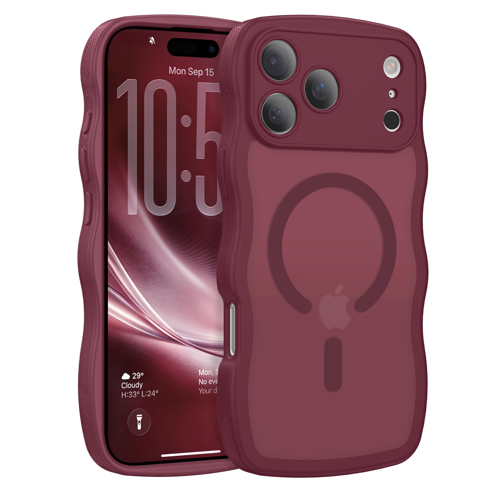 Telaso iPhone 18 Pro用 ケース ウェーブ MagSafe対応 半透明 黄変防止 薄型 TPU PC 6.3" チェリーパープル