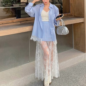 レースレイヤードスカート＆シャツ 2点セットアップ A12
