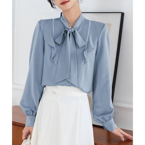 長袖ブラウス リボンタイブラウスフリルシャツレディース 激?れ人気商品