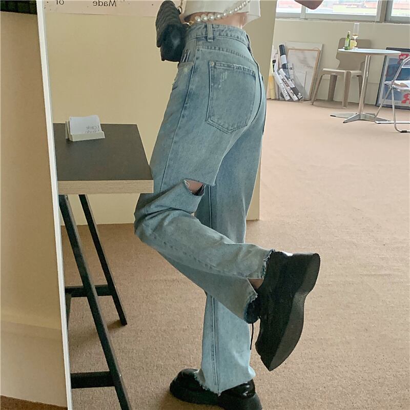 スタンダードジーンズ レディースサマールーズハイウェストウェストワイドレッグパンツ レトロ 夏物 ワイドパンツ クレセントシティ48065698001