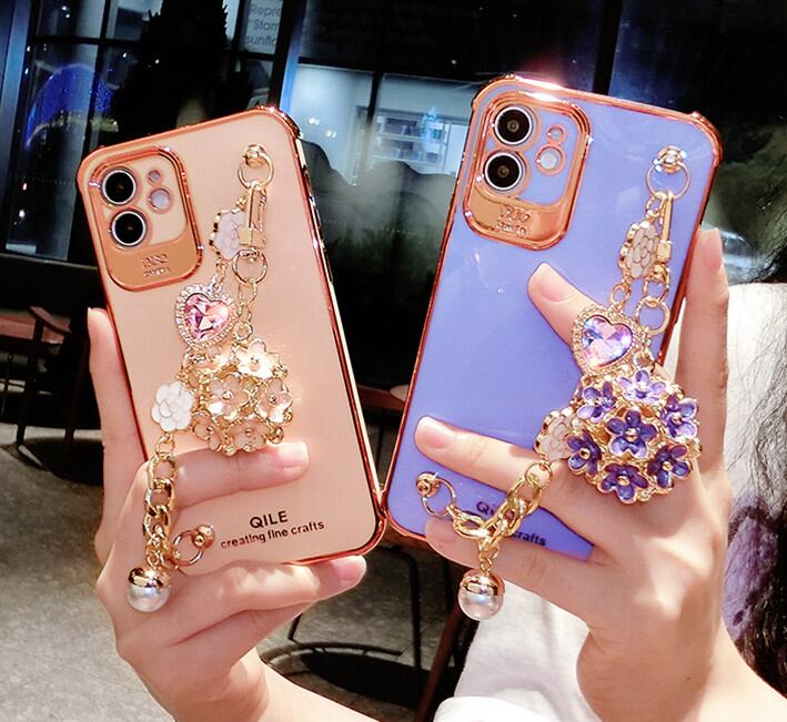 iphone12 ケース チェーンベルト付き iphone13 ケース 韓国 花の