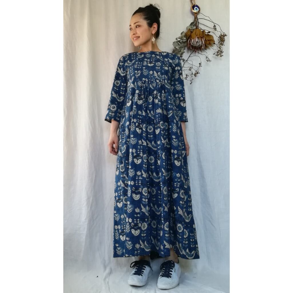 Hand Blockprint Kalamkari Cotton Maxi Dress ハンド ブロック Hand Blockprint Kalamkari Cotton Maxi Dress ハンド ブロック