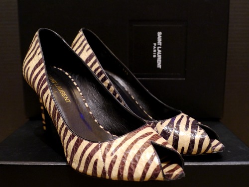 7万美品◆SAINT LAURENT PARIS サンローラン パリ ゼブラ柄 ポインテッドオープントゥ ヒール パンプス 37.5◆