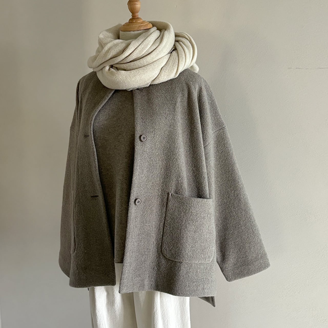 press wool no collar jacket プレスウールノーカラージャケット evam
