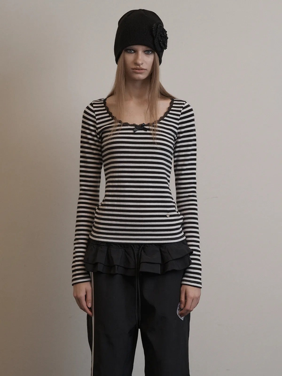 ☆BABYMONSTER アサ 着用！！【SETUP-EXE】STRIPE LACE TOP / WHITE
