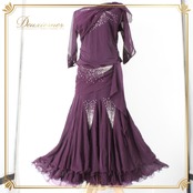 社交ダンス 衣装 スタンダード 上下セット ツーピース レッスンウェア パーティ衣装 ICHIOKU イチオク 紫 レース パープル系 ラインストーン ディープパープル 伸縮性 レディース フェス ダンス用品 発表会 衣装セット 光る プレゼント おしゃれ 女性用 高品質 お得 人気