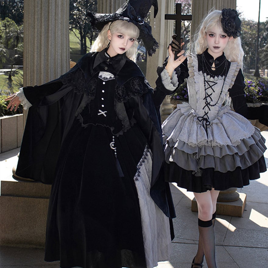 サブカル 服 地雷系 通販 系 ファッション ゴスロリ PUJI オリジナル 帽子 三角帽 ハット 魔法使い ダークファッション 秋冬服 イベント 舞台衣装