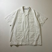 開襟 オープンカラー 刺繍 キューバシャツ ホワイト XL 古着