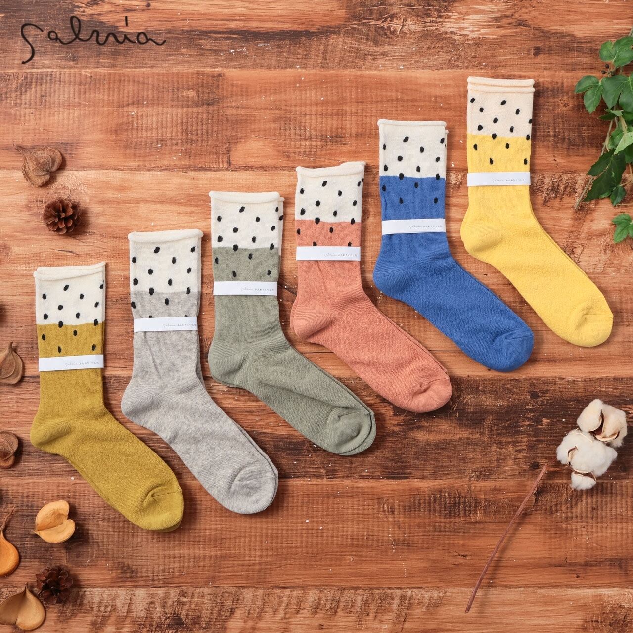 サルビア salvia 靴下 ソックス ふんわりくつした TANE タネ ゴムなし レディース コットン ブランド おしゃれ かわいい ナチュラル 日本製 ギフト プレゼント グレー ブルー イエロー レッド ブラウン グリーン 22-25cm Sv007