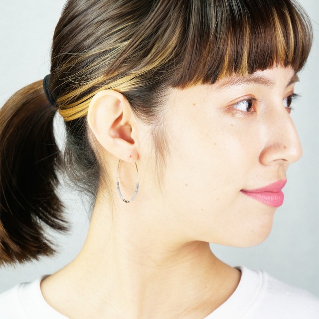 Hoop Beads Earring｜Gray x Gold