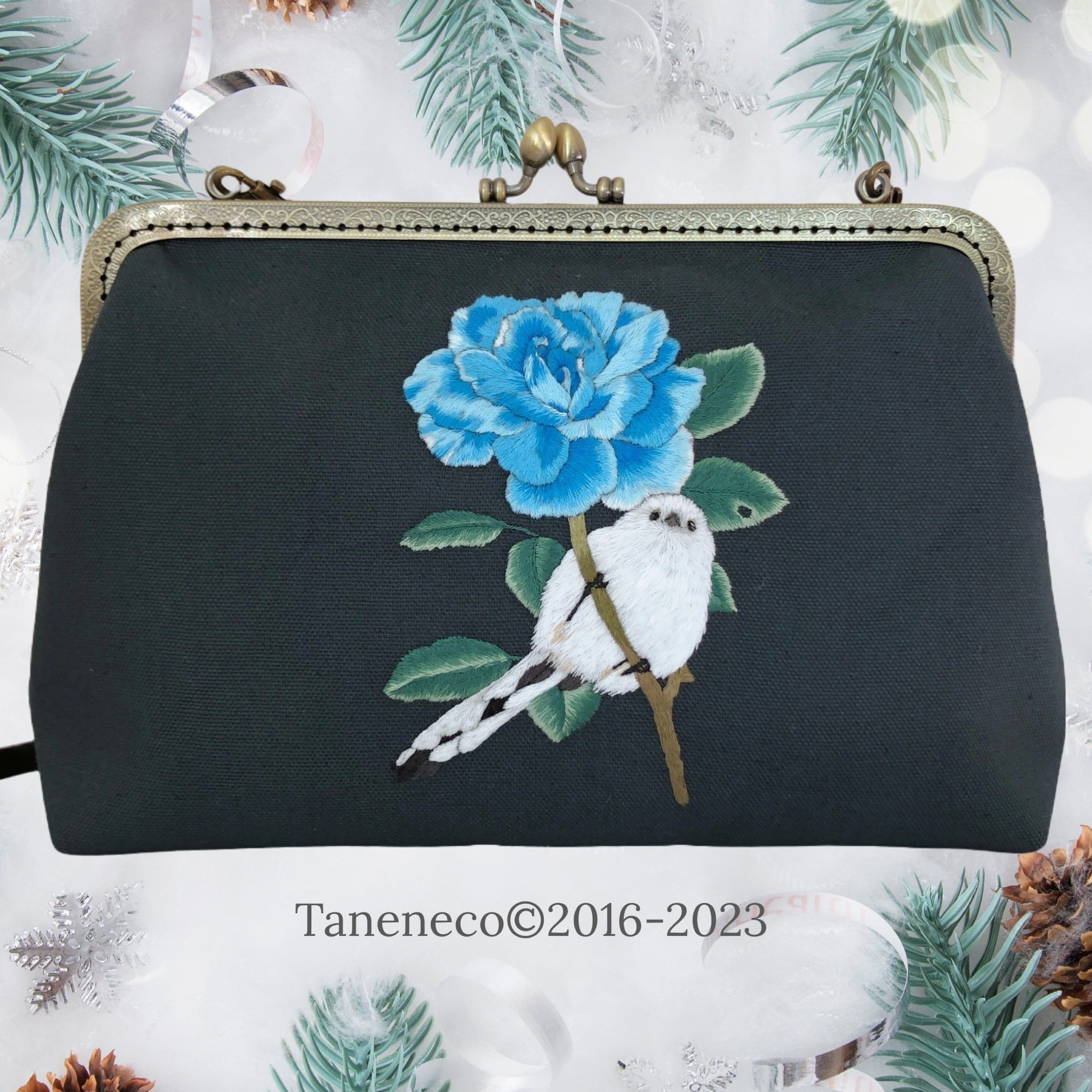 Taneneco　taneneco手刺繍作品『青薔薇の森』がま口ショルダーバッグ　Shop