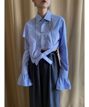 blue stripe frill remake shirt-3960-1